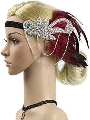 Zeeliy 24x12cm Flapper Feather Headband 1920s Accessories Crystal