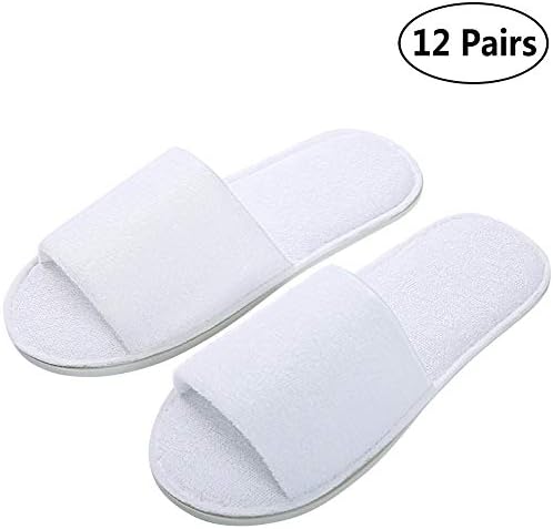 Open Toe Terry Spa Slippers, Hotel Slippers For Men and Women 12 Pack