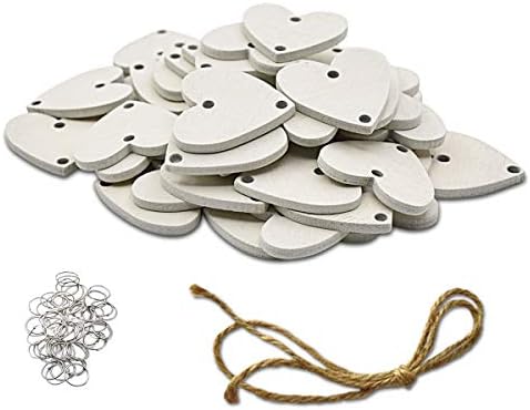 ElekFX] Wood Slices Crafts Heart Discs 50pcs Colorful DIY Wooden Calendar Wall Plaque Pendants for Home Decor - Milk White