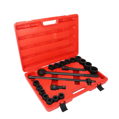 IFSICM 21Pcs Impact Socket Set, 3/4 drive socket set, 6 Point, 3/4" to 2" Extension Bar, 19mm