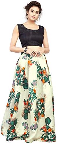 Arawins Womens Banglori Satin Silk Digital Printed Lehenga Choli (NLN17_Black)