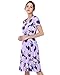 ZAFUL Women Short Sleeve V Neck Collect High Waist Knee Length Floral A-Line Dress