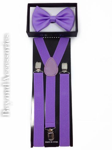 New Suspender Bow Tie Matching Colors Adults Unisex Formal - Purple