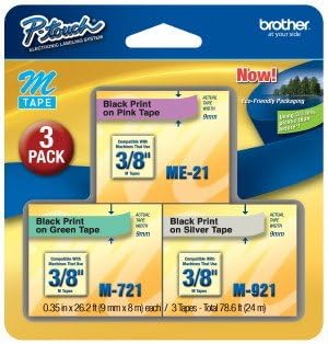 3/Pack 3/8" (9mm) P-Touch M Tape Value Pack for Brother PT-55, PT55 Label Maker