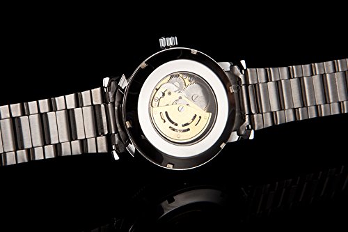 SEWOR Men\'s Mechanical Skeleton Business Steel Band Dress Diamonds Analog Watch (Sliver)