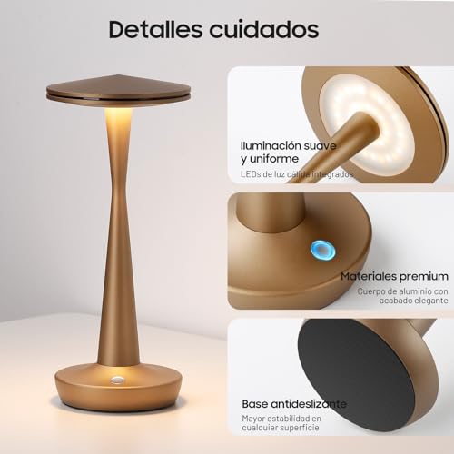 HYMZP Rechargeable 6000mAh Wireless LED Table Lamp, 3 Colour Temperatures and Continuous Touch Dimming, IP54 Waterproof, Modern Design with Memory, for Indoor and Outdoor (2 x Bronze)