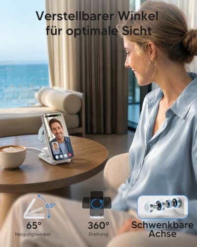 Magnetisch Ladegerät Kabellose Ladestation für Apple-Geräte, Faltbar 3 in 1 Ladestation Kompatibe mit i-Phone17 16 15 14 13 12 Series, Apple Watch Series und Air Pods 4 3 2 Pro