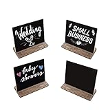 Mini Chalkboard Signs with Wooden Stands + 12 Pack of Chalk | Small Tabletop Size Chalkboards | Rustic Wedding Decorations | Baby Showers | 5" X 6" Set of 4 | Bonus Chalk Art E-Book