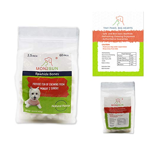 MON2SUN Dog Rawhide Knot Bones Natural 2.5 Inch 60 Count for Puppy and Small Dogs - //medicalbooks.filipinodoctors.org