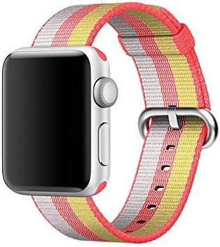 Woven Nylon Fabric Wrist Strap Replacement Band with Classic Square Stainless Steel Buckle for Apple Watch iWatch Series 1 / 2,Sport &amp; Edition,38mm,42mm (Red 38mm)