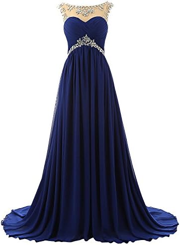Vivebridal Beaded Straps Bridesmaid Prom Dress Sparkling Embellished Evening Gown Royal Blue US15w