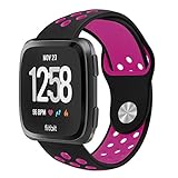 SMEECO Compatible Fitbit Versa Bands for Women Men Small Wrist Breathable Soft Fitness Sport Silicone Strap Replacement Wristbands Compatible Fitbit Versa Smart Watch(Black & Fuchsia,S Size)