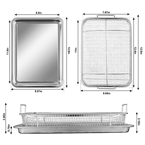 FESTZON Crisper Basket and Tray Set Stainless Steel Air Fryer Basket for Oven, Air Fryer Tray Grill Pan Wire Rack, Nonstick Cooking Baking Food Air Fry Basket for Convection Oven (13\