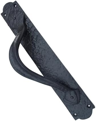 Adonai Hardware "Cappadocia Heavy Duty Antique Cast Iron Decorative Door Pull with Plate for Vintage Sliding French Wooden Barn Doors, Gates, Fences, Farmhouse (Left Handle, Black Powder Coated)