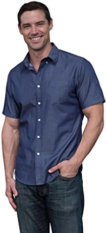 The Best Shirt Ever - Stainproof, Waterproof, Sweat-wicking Men's Button Down Short Sleeve (XXL, Chambray)