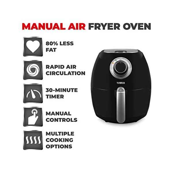 Tower T17005 Health Manual Air Fryer Oven with Rapid Air Circulation and 30 Min Timer, 3.2 Litre, Black