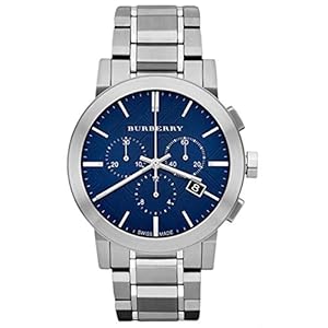 Image of Sale! Authentic Burberry The City Luxury Women 42mm Round Chronograph Watch Stainless Steel Band Blue Date Dial BU9363