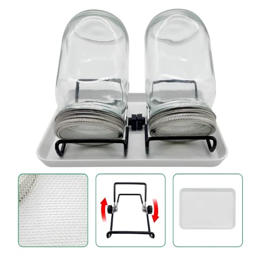 Beauenty Mason Jar Sprouting Kit-2pack 32oz Complete Wide Mouth Mason Jar Sprouting Kit with Stainless Steel Sprouter Lids,Stand &Tray,Sprouting Jars for Bean Broccoli Alfalfa Radish Sunflower Seed
