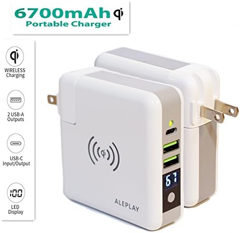 Aleplay Qi Wireless Charger, 6700mAh Power Bank with Led Display, Travel Wall Charger for X/8/8 Plus/iPad, Samsung Galaxy S8, S8 Plus (Standard Travel Powerbank(Including US AC Plug))