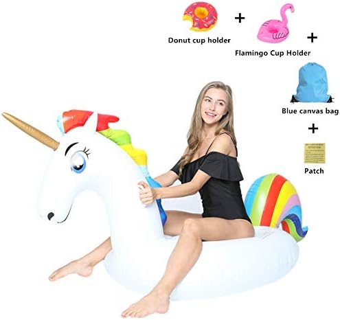 Unicorn Inflatable Raft Pool Float Adult Kids Toys Inflatable Unicorn Air Mattress Summer Swimming Pool Loungers Beach Floats and Loungers for Adults and Child(200×100×90CM, White)