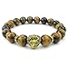 KONOV Tiger Eye Stone Mens Bracelet, 10mm Natural Energy Gemstone Beads Bangle, Lion Charm, Brown Gold