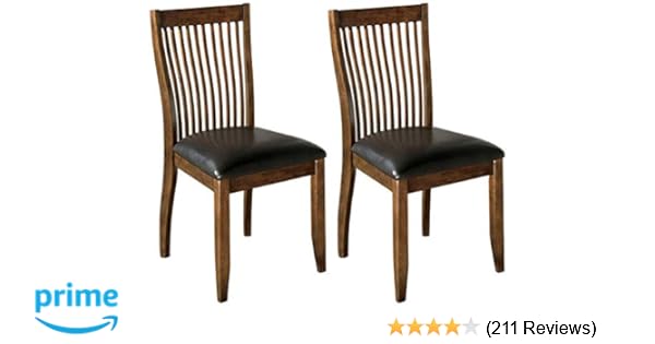 Ashley Furniture Signature Design Stuman Dining Side Chair Comb Back Set Of 2 Brown Base And Black Upolstered Seat