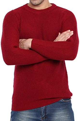 Liny Xin Men's Winter Cashmere Knitted Casual Crew Neck Long Sleeve Loose Wool Pullover Sweater Tops