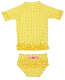RuffleButts® Little Girls Yellow Polka Dot Ruffled Rash Guard Bikini
