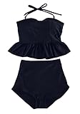 ASHERANGEL Women's Strapless Ruffle Tankini Polka Dots High Waist Swimsuit