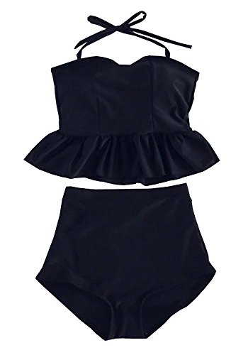 ASHERANGEL Women's Strapless Ruffle Tankini Polka Dots High Waist Swimsuit ASHERANGEL Women's Strapless Ruffle Tankini Polka Dots High Waist Swimsuit
