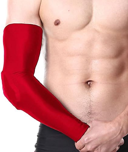 Musgneer 1 Pair Compression Shooter Sleeves Elbow Pads Men Women Sport Arm Sleeve with Pad -Red M