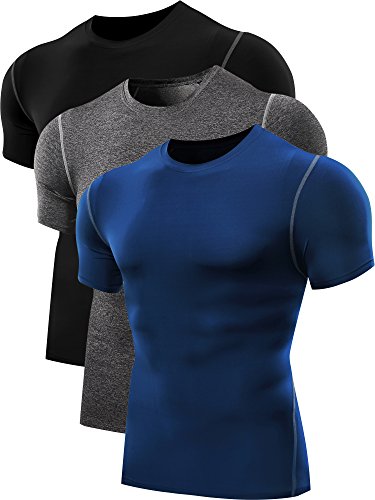 Neleus Men's 3 Pack Athletic Compression Under Base Layer Sport Shirt,003 Black,Grey,Blue,M