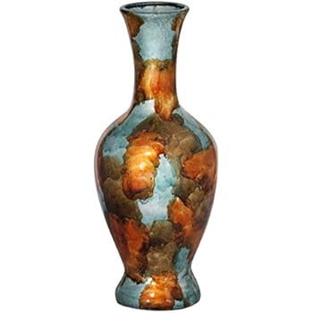 Heather Ann Creations Mary Ceramic Decorative Amphora Heart Vase, Blue/Copper/Bronze