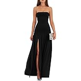 LAGSHIAN Women's Summer Strapless Flowy Maxi Dress Tube Bodycon Split A Line Long Party Dresses