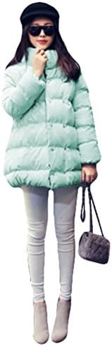Women Stand Collar Hidden Button Long Cotton Padded Straight Jacket Coat (L, Green)