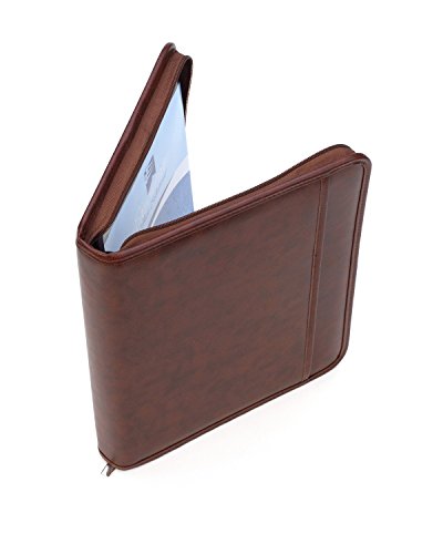 Professional Business Padfolio Portfolio Briefcase Style Organizer Folder Notepad and 4 Ring Binder - Brown Synthetic Leather - Thumbnail 7