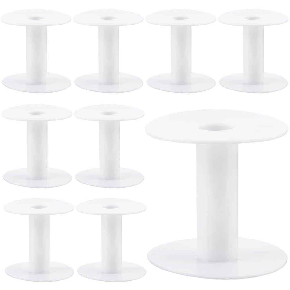 SUNNYCLUE 15Pcs Wire Weaving Bobbin Plastic Ribbon Spool Bulk Small Diameter Empty Thread Rope Chain Roll Crochet Cords Organizer Lace Line White Spools for Embroidery Thread Yarn Making DIY Crafts
