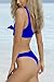 QINSEN Navy Front Knotted Active Crop Top High Waist Bikini Swimsuit for Women XL