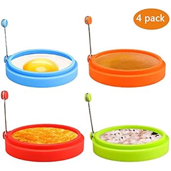 Silicone Egg Rings, 4 Inch Food Grade Egg Cooking Rings, Non Stick Fried Egg Ring Mold, Pancake Breakfast Sandwiches, Egg Mcmuffin Ring(Multicolor,4Pack)