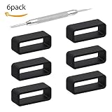 6Pieces Rubber Watch Band Strap Loops Black Silicone Replacement Resin Watch Bands Keeper Holder Retainer Size 20mm with Spring Bar Tools