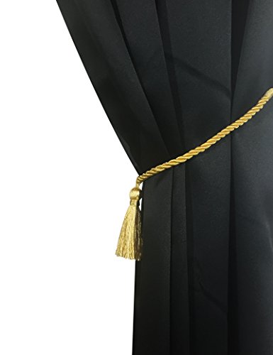 Home Queen Decorative Tassel Rope Tie Backs for Window Curtain, Hand Knitting Buckle Cord Drapery Holdbacks, Set of 2, Gold Yellow