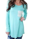 CANIS Womens Long Sleeve Shirt Lace Pocket Cotton Blouse Top