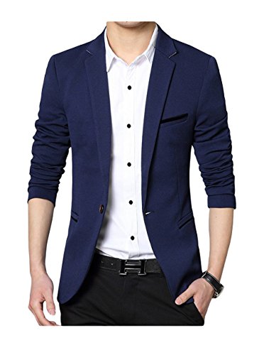 Men's Slim Fit Casual One Button Formal Suit Blazer Coat Jacket Navy US Medium/Label XXX-Large