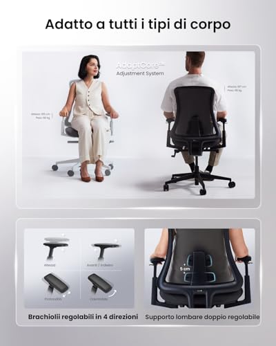 ProtoArc Flexer Ergonomic Chair High Back in Breathable Nylon Mesh, Breathable Swivel Chair, Inclination Adaptive to Weight, Sliding Breathable Saddle (Flexer Pro – Black)