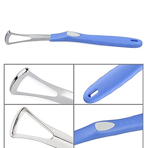 Risingmed Gratte-langues en Acier inoxydable Tongue Scraper pour pour une hygiène buccale optimale (bleu)