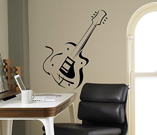 Electric Guitar Wall Decal Vintage Music Vinyl Sticker Musical Instrument Home Interior Art Decor Ideas Bedroom Living Room Office Removable Murals Housewares 4(gui)