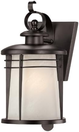 Westinghouse Lighting 6674100 Senecaville One-Light Exterior Wall Lantern, Weathered Bronze Finish on Steel with White Alabaster Glass