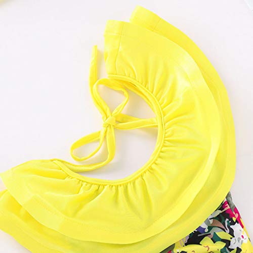 Jshuang❤️(6M-3Y) Toddler Baby Girl Ruffled Swimwear Floral Swimsuit Cap Bathing Beach Clothes Set（Yellow） - Thumbnail 4