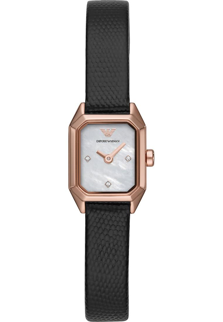 Emporio Armani Watch for Women, Two Hand Movement, Less Than 22 mm Rose Gold Stainless Steel Case with a Leather Strap, AR11248