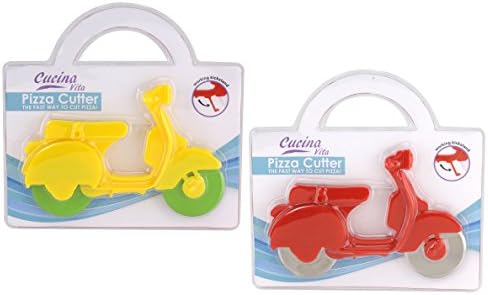 Set of TWO Vespa Moped Scooter Motorcycle Unique Unusual Novelty Red Yellow Kitchen Accessory Pizza Cutter Stocking Stuffer Christmas Gift for Him Guys Her Mom College Student